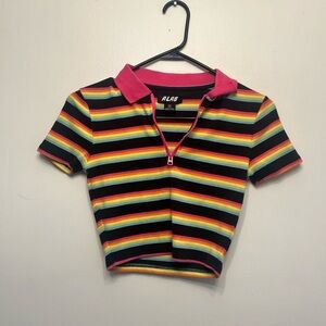 ALAB Women's Striped Short Sleeve Polo Tee - Multicolor